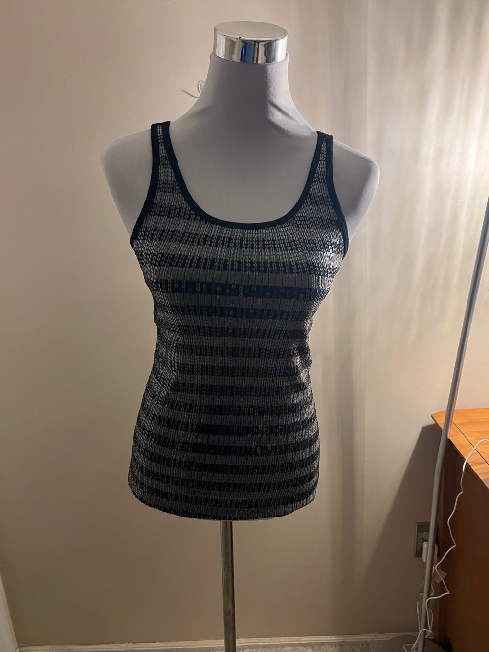 The Limited Perfect Tank- Black Striped Sequin Tank Top